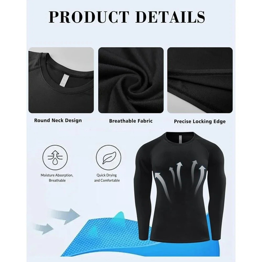 Antoyo 4 Pack Compression Shirt Men Long Sleeve Athletic Workout Base Layer M